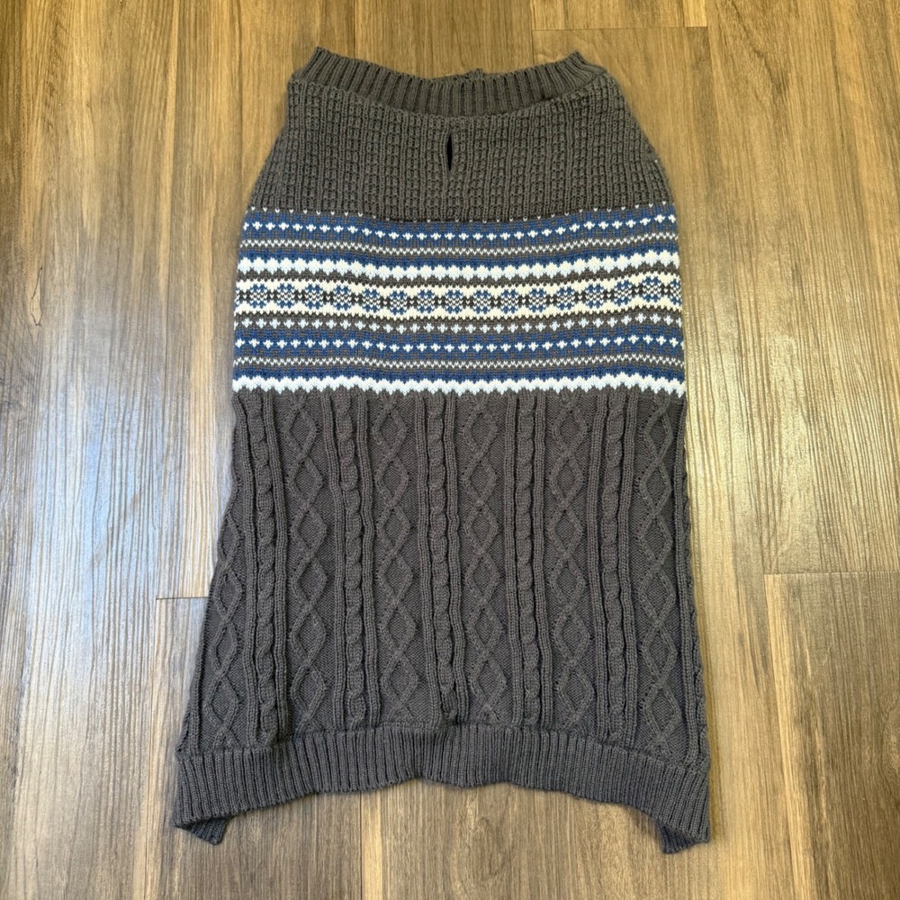 Nautica Pet Gray Fair Isle Dog Sweater Blue XL Winter Fleece Lined